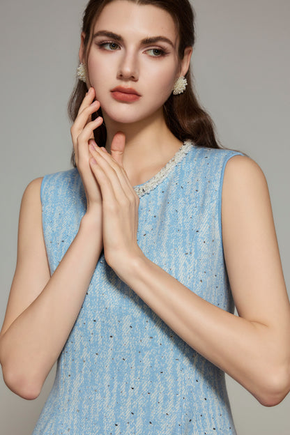 Blue Rhinestone Wool Knit Dress