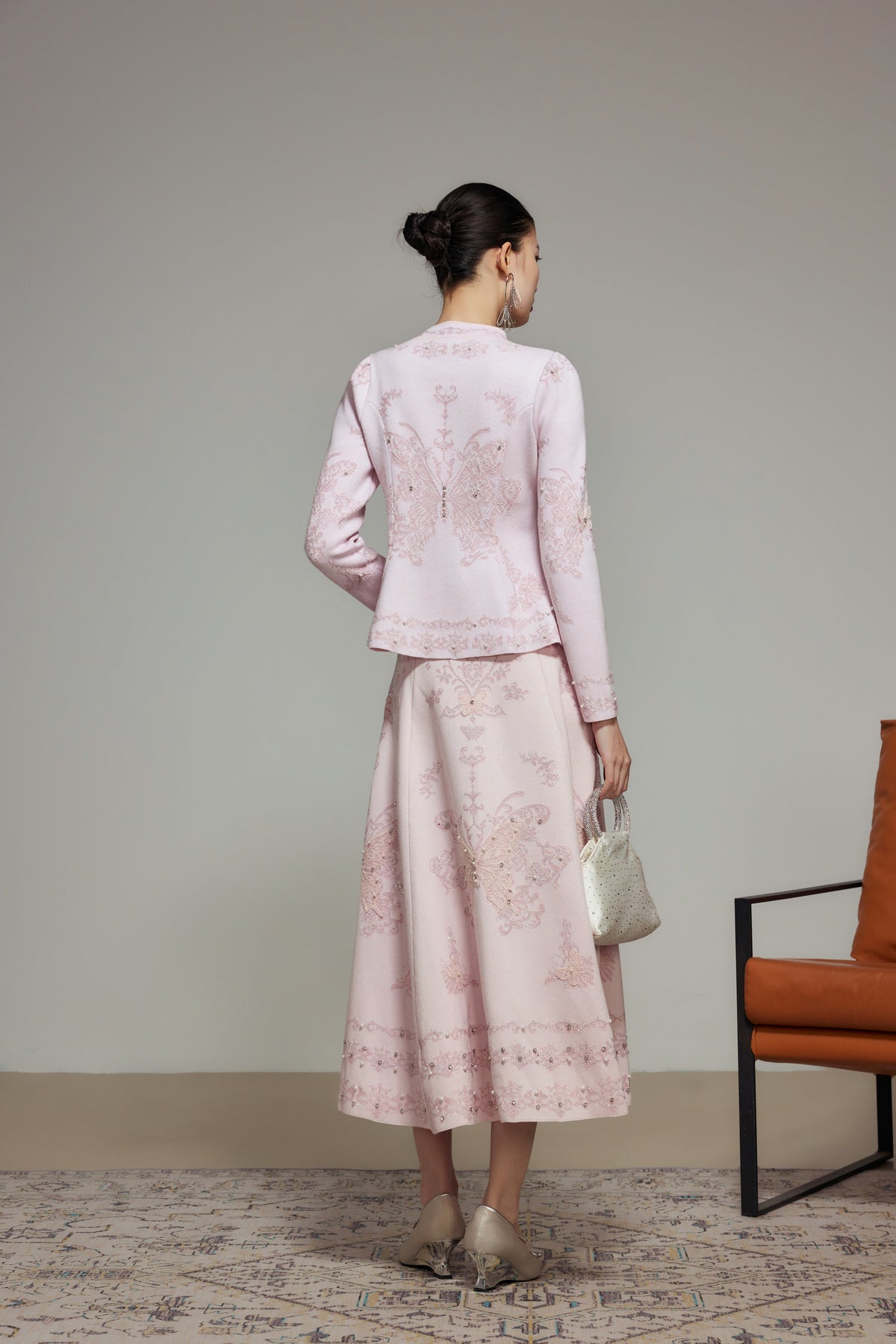 Pink Butterfly Lace Rhinestone Knit Top