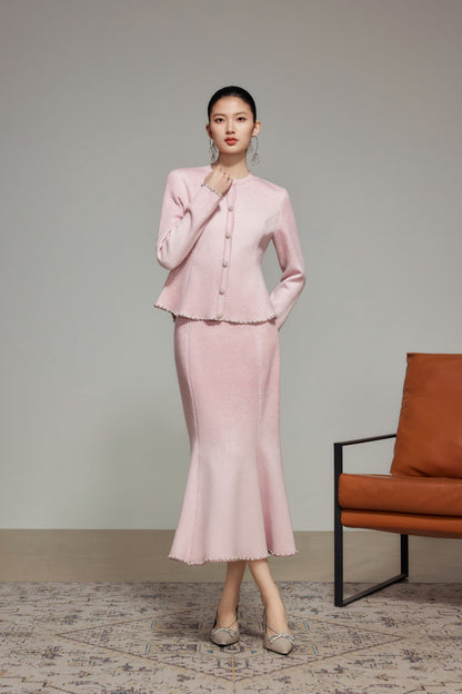 Pink Gradient Rhinestone Wool Knit Mermaid Skirt