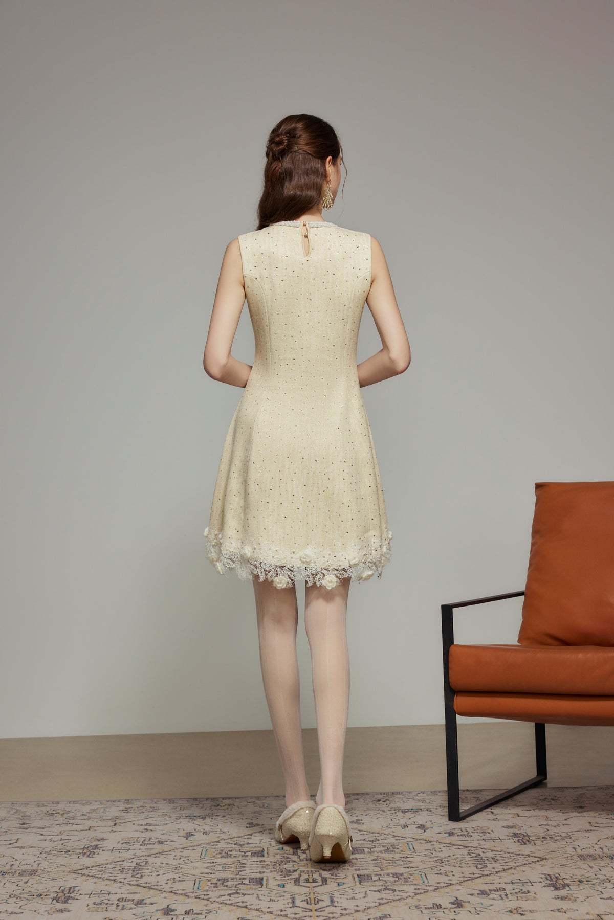 Cream Rhinestone Wool Knit Dress