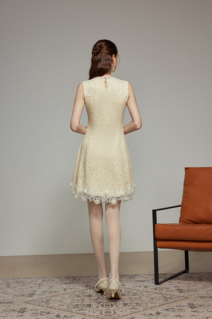 Cream Rhinestone Wool Knit Dress
