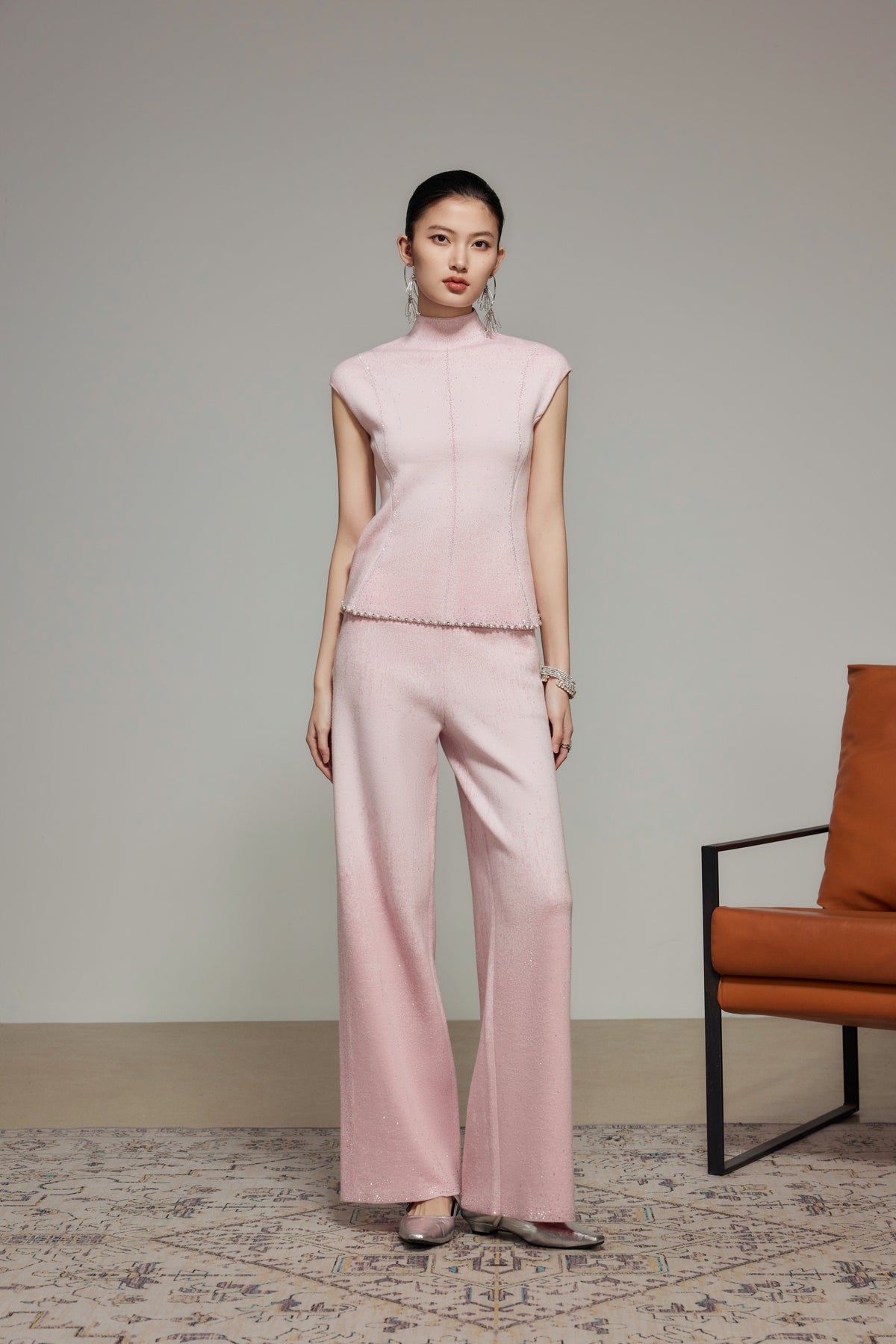 Pink Rhinestone Wool Knit Top