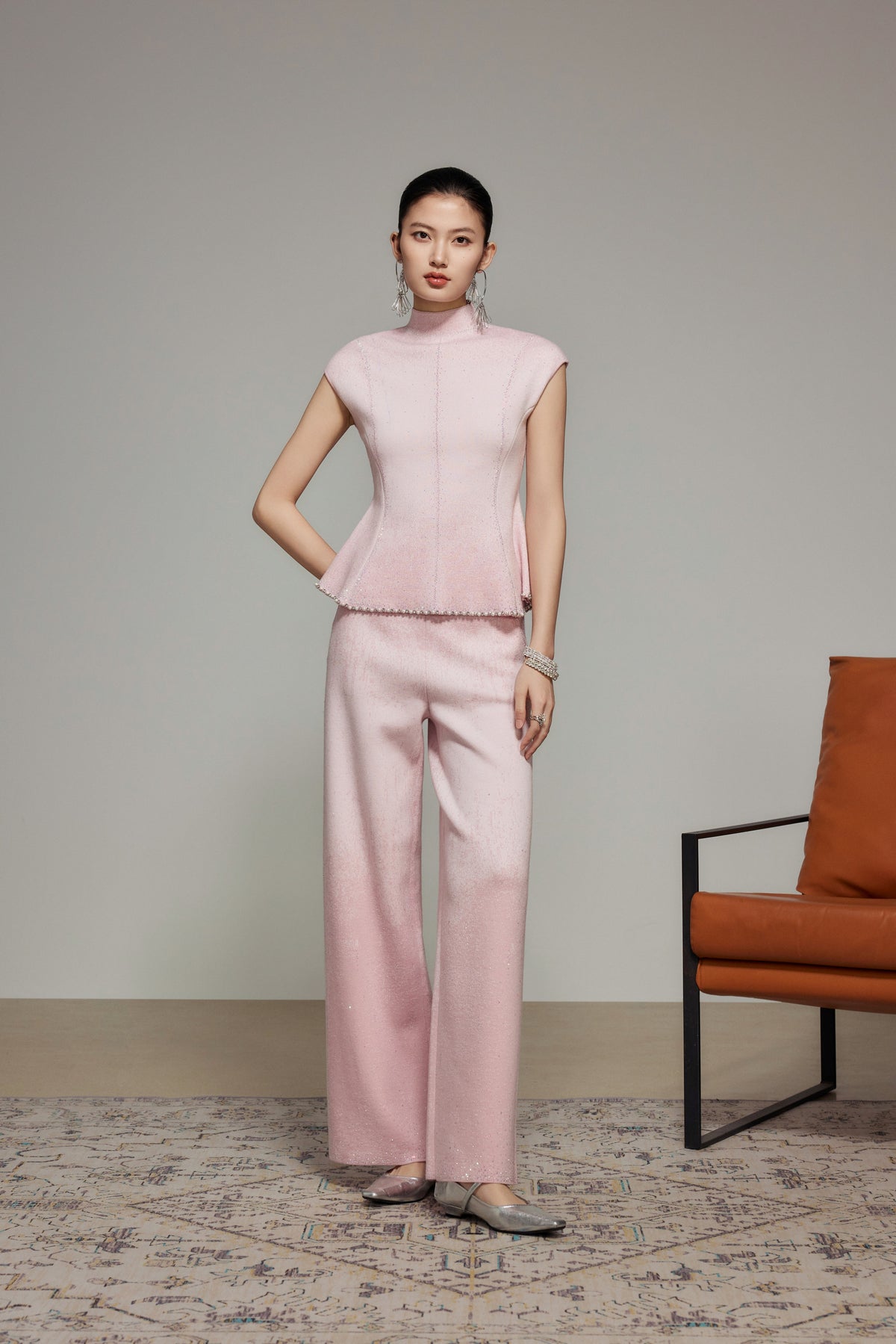 Pink Rhinestone Wool Knit Top