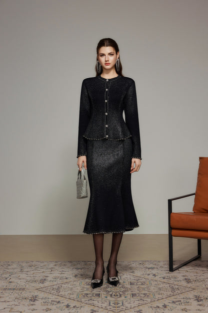 Black Rhinestone Wool Knit Mermaid Skirt