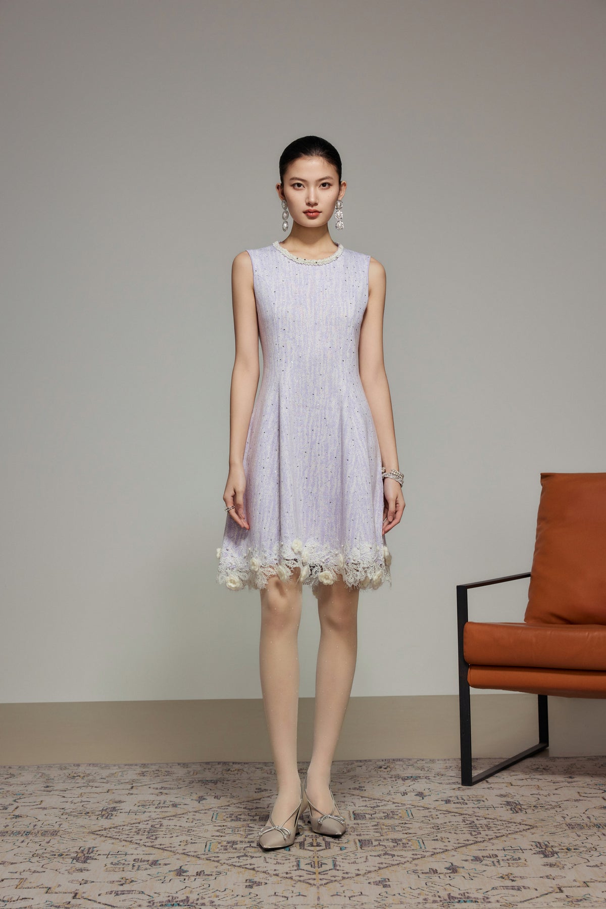 Purple Rhinestone Wool Knit Dress