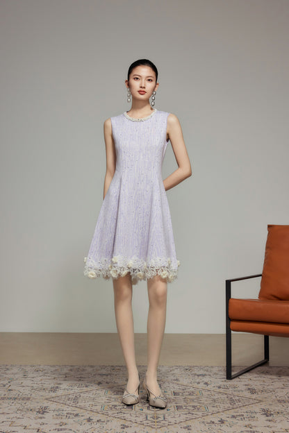 Purple Rhinestone Wool Knit Dress