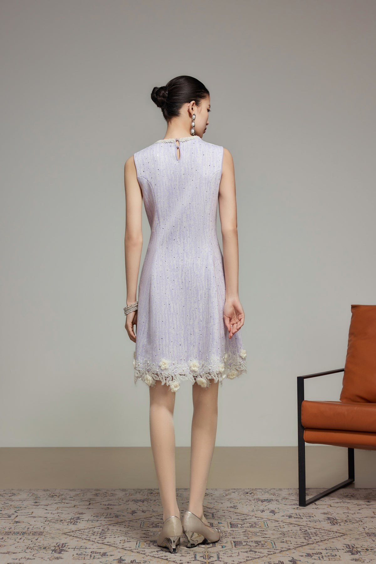 Purple Rhinestone Wool Knit Dress