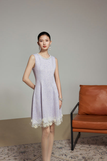 Purple Rhinestone Wool Knit Dress