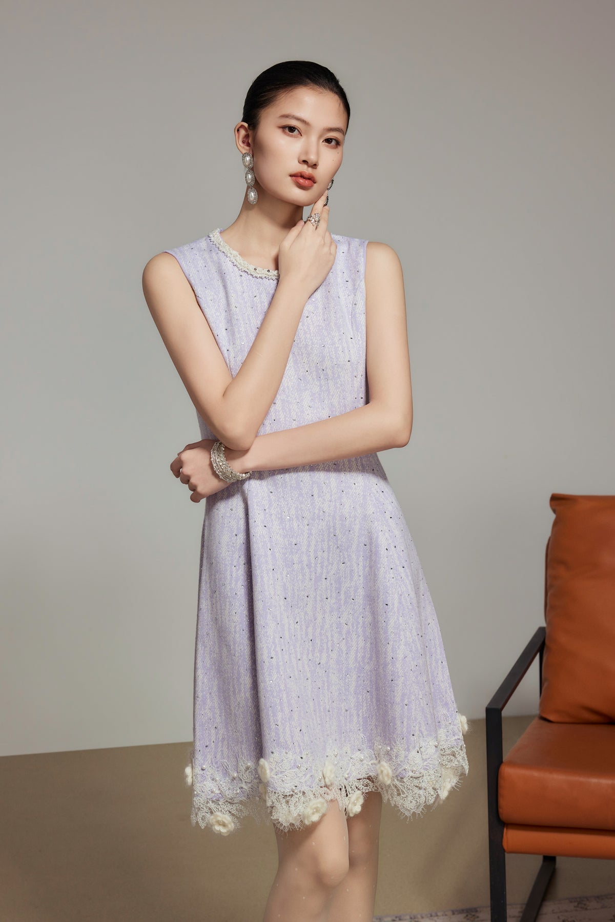 Purple Rhinestone Wool Knit Dress