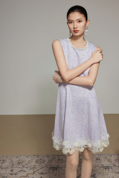 Purple Rhinestone Wool Knit Dress
