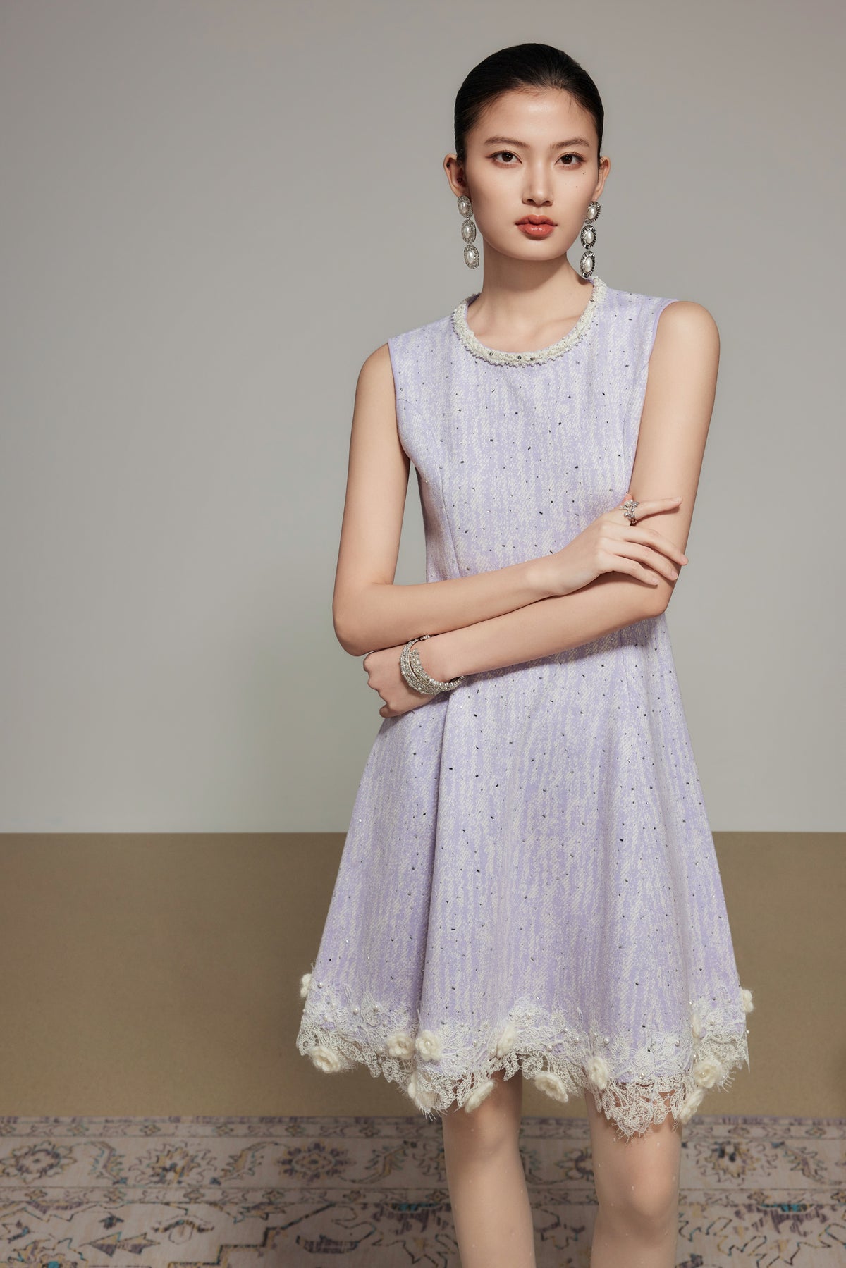 Purple Rhinestone Wool Knit Dress