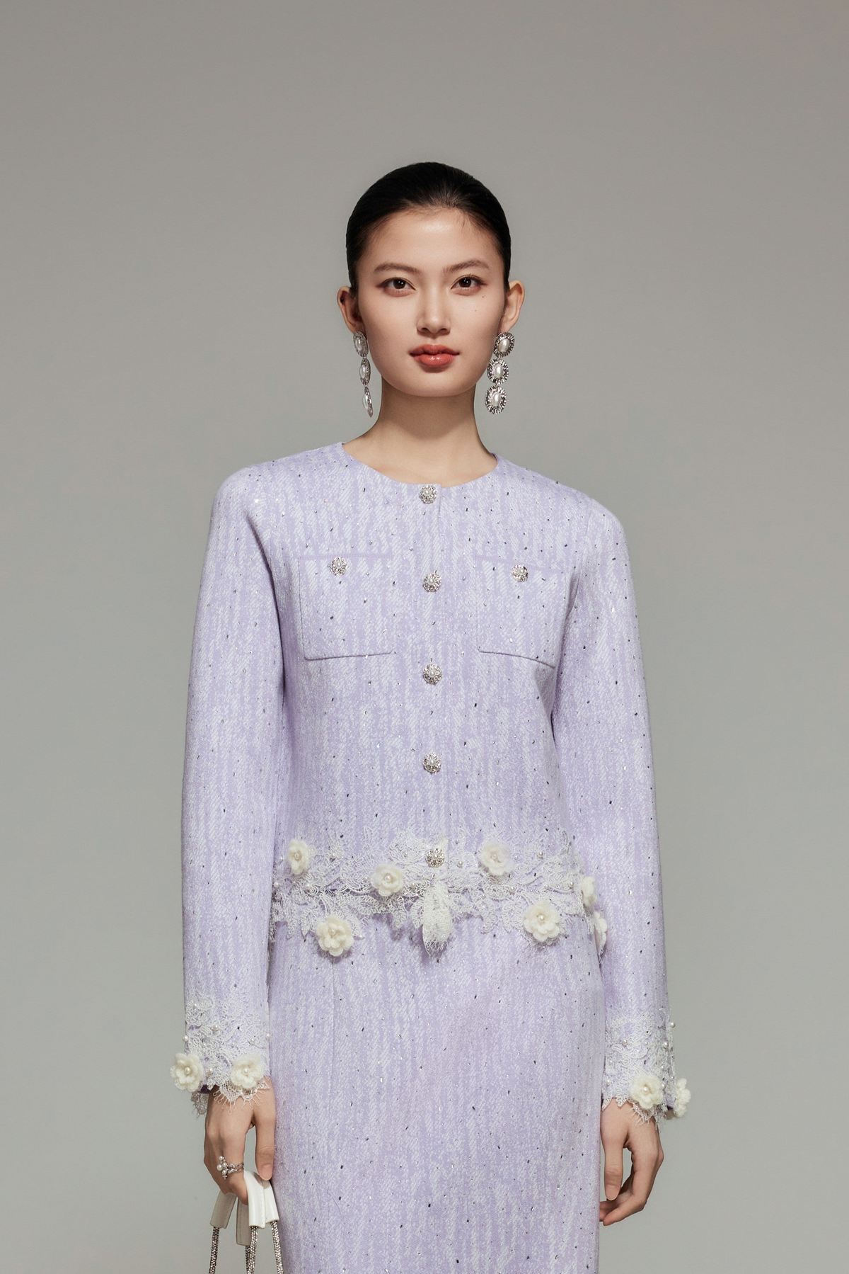 Purple Rhinestone Wool Knit Cardigan