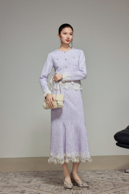 Purple Rhinestone Wool Knit Cardigan