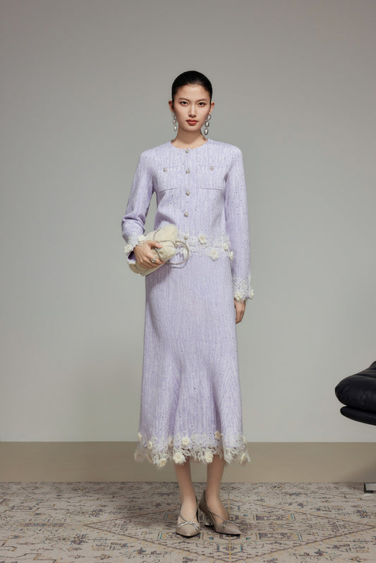 Purple Rhinestone Wool Knit Mermaid Skirt