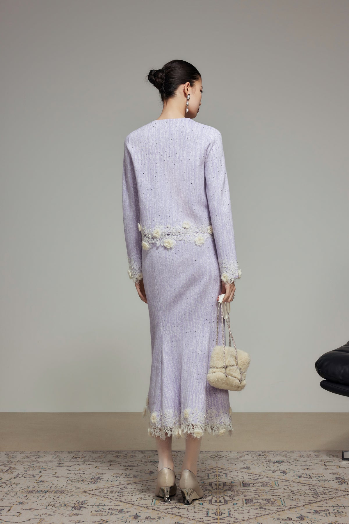 Purple Rhinestone Wool Knit Cardigan