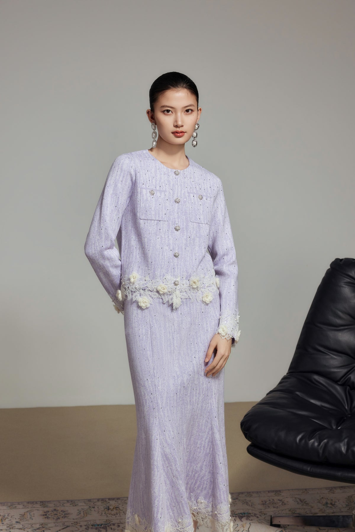 Purple Rhinestone Wool Knit Cardigan