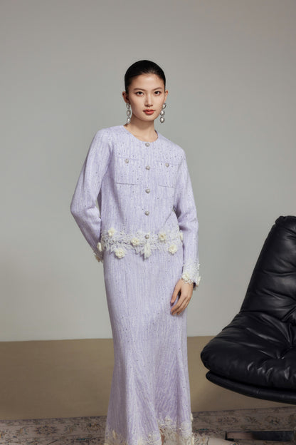 Purple Rhinestone Wool Knit Cardigan