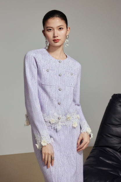 Purple Rhinestone Wool Knit Cardigan