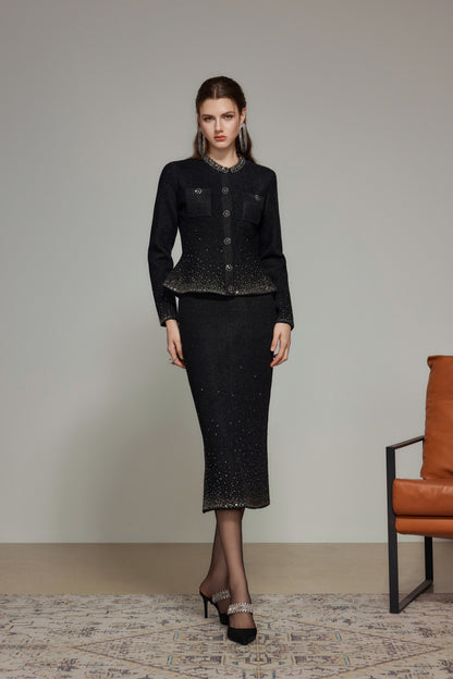 Light Gray Rhinestone Wool Knit Skirt