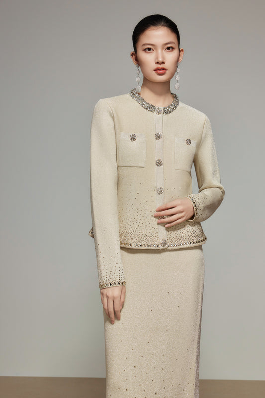 Khaki Rhinestone Knit Cardigan