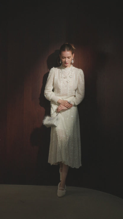White Wool Knit A-Line Skirt