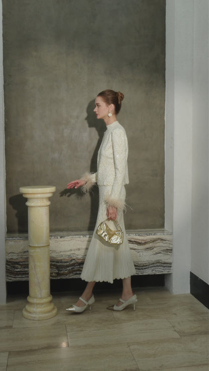 Cream Rhinestone Wool Knit Cardigan